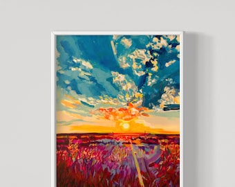 Colorful Sunrise Field | Vibrant Sunset Pasture