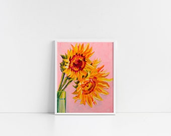 Bright Happy Sunflowers Vase Unframed Pop Art Print