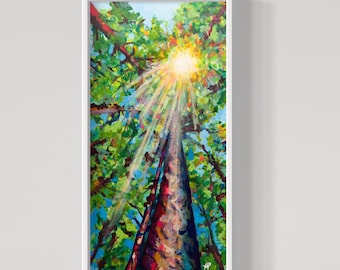 Colorful Trees Looking Up Print | Sun Rays Burst Vibrant Art