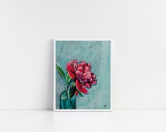 Vibrant Pink Peony Vase Unframed Pop Art Print