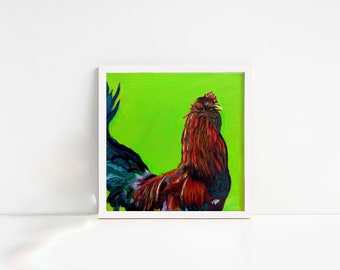 Vibrant Colorful Red Rooster Chicken Art