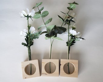 Test Tube Flower Wood Vase