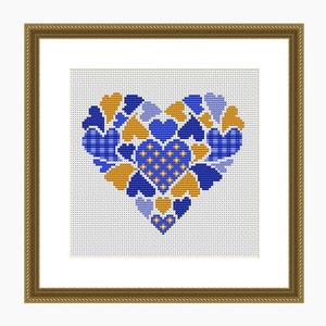 Cross Stitch Pattern, Modern Cross Stitch, MY HEART Blue/Yellow Cross Stitch Chart - Instant Download PDF