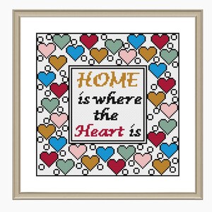 Cross Stitch Pattern, Modern cross stitch - HOME is where the Heart is - cross stitch chart - Downloadable PDF