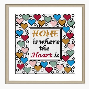 Cross Stitch Pattern, Modern cross stitch HOME is where the Heart is cross stitch chart Downloadable PDF image 1