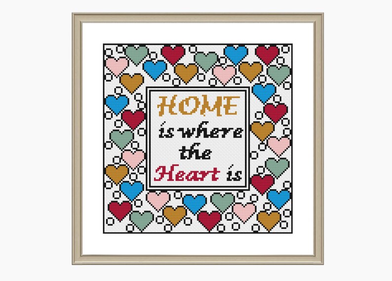 Cross Stitch Pattern, Modern cross stitch HOME is where the Heart is cross stitch chart Downloadable PDF image 1