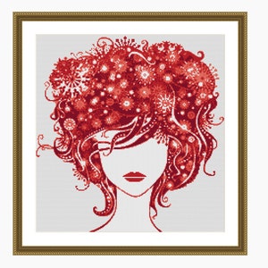 Cross Stitch Pattern, Modern Cross Stitch, RED LADY cross stitch chart - Instant download PDF