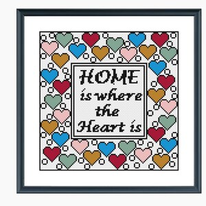 Cross Stitch Pattern, Modern cross stitch HOME is where the Heart is cross stitch chart Downloadable PDF image 3