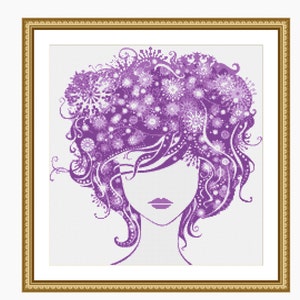 PURPLE LADY Kreuzstichmuster, moderne Kreuzstichvorlage, herunterladbare PDF-Kreuzstichvorlage