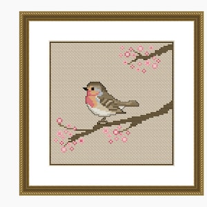 Cross Stitch Pattern, Modern Cross stitch. BLOSSOM BIRD cross stitch chart Instant download PDF cross stitch pattern image 1