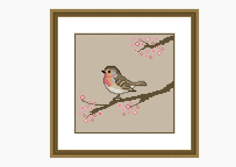 Cross Stitch Pattern, Modern Cross stitch. BLOSSOM BIRD cross stitch chart Instant download PDF cross stitch pattern image 1