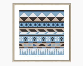 Cross Stitch Pattern, Modern Cross Stitch, AZTEC BLUE cross stitch pattern - Instant Download PDF