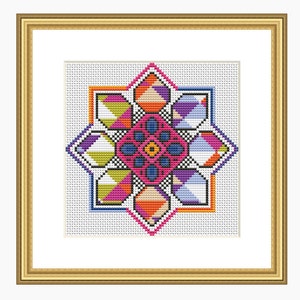 Cross Stitch Pattern, Modern cross stitch, Abstract KALEIDOSCOPE cross stitch pattern - Instant Download PDF.  Modern and colourful.