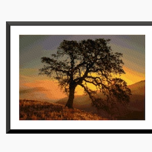 Cross Stitch Pattern, Modern Cross stitch - Tree at Sunrise - Instant download PDF