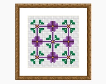 Cross Stitch Pattern, Modern cross stitch - DECONSTRUCTED PANSIES cross stitch chart, downloadable PDF