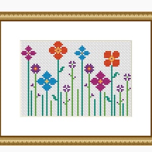 Cross stitch pattern, Modern cross stitch chart, Quick & Easy WILDFLOWER cross stitch - Instant download PDF pattern