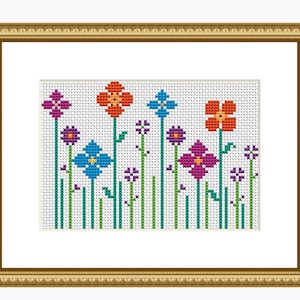 Cross stitch pattern, Modern cross stitch chart, Quick & Easy WILDFLOWER cross stitch Instant download PDF pattern image 1