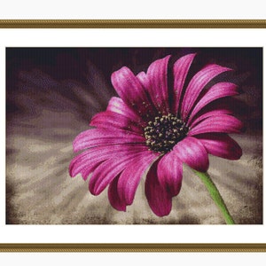 Cross stitch pattern, Modern cross stitch - PURPLE DAISY cross stitch pattern - Downloadable PDF