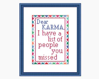 Cross Stitch Pattern, Modern Cross stitch - DEAR KARMA cross stitch chart - Downloadable PDF