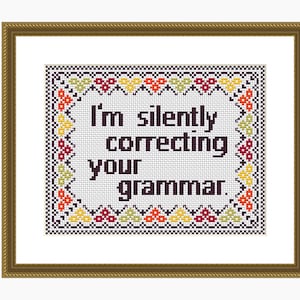 Cross stitch pattern, Modern cross stitch, CORRECTING GRAMMAR cross stitch chart - Instant download PDF