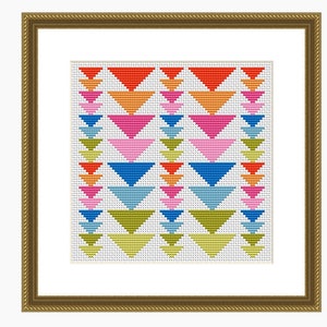 Cross stitch pattern, Modern cross stitch, GEOMETRIC TRIANGLES cross stitch chart, Instant Download PDF