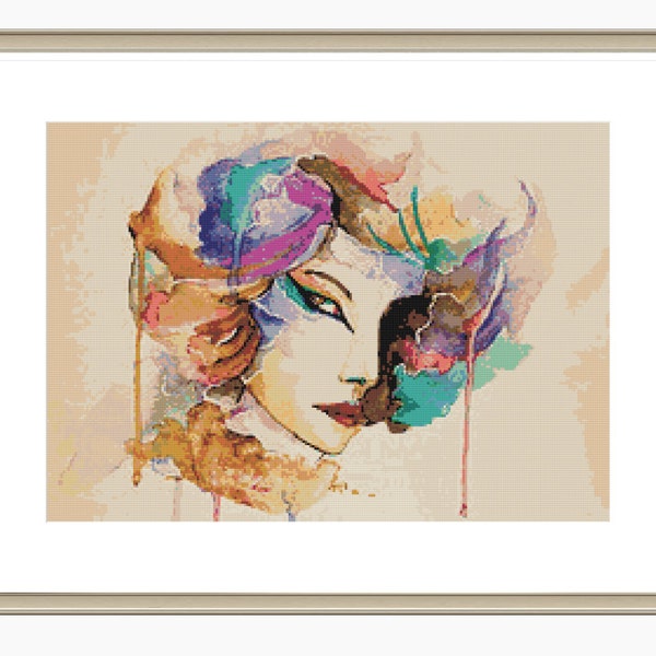 Cross Stitch Pattern, Modern Cross Stitch - Watercolour cross stitch pattern