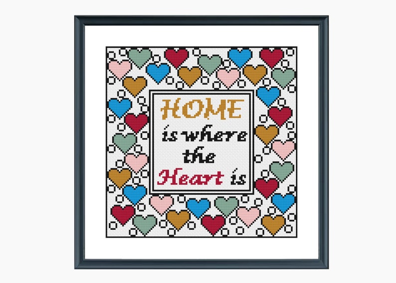 Cross Stitch Pattern, Modern cross stitch HOME is where the Heart is cross stitch chart Downloadable PDF image 2