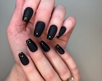 Matte Black and Gold French Manicure Reusable Luxury Press On Nail Set