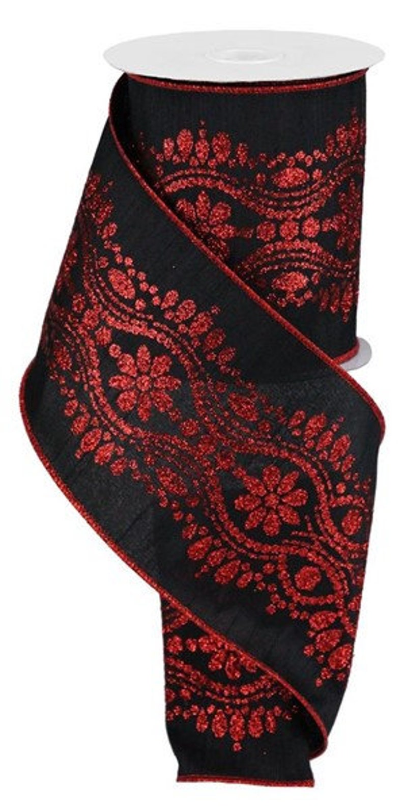DIY Projects Black And Elegant Red Ribbon Wreath Making Supply Bow Making Ribbon 4 WIRED Black and Red Luxurious Center Dupioni Ribbon