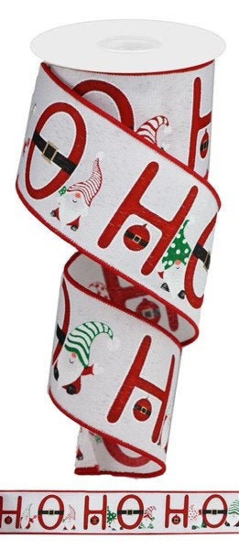 Bow Making Ribbon 2.5 WIRED White Red DIY Projects Green and Gold Ho Ho Ho Gnomes On Royal Ribbon Wreath Making Supply Gnome Ribbon