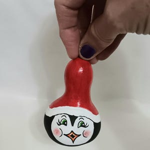 Christmas Ornament, Handpainted Penguin Gourd