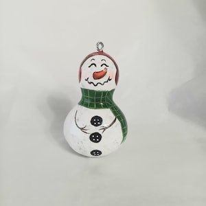 Christmas Ornaments, Hand-Painted Gourd Snowman Ornament: Unique Christmas Decor