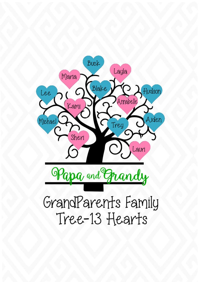 Download Grandparents Family Tree with 13 Hearts SVG EPS Ai and Pdf | Etsy