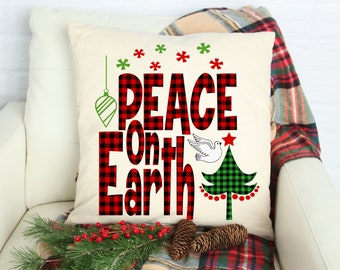 Peace on Earth SVG, Christmas SVG, Christmas Clip Art, Buffalo Plaid Svg, Digital Cut Files, Svg, Dxf, Ai, Pdf, Eps, Png, Jpeg