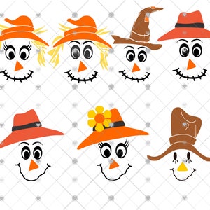 Scarecrow Faces; SVG, EPS, Ai, Png and Pdf Digital Files, Halloween Sublimation, Halloween Cut Files, Scarecrow Sublimation