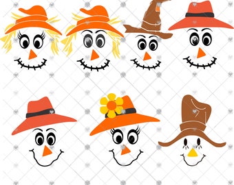 Scarecrow Faces; SVG, EPS, Ai, Png and Pdf Digital Files, Halloween Sublimation, Halloween Cut Files, Scarecrow Sublimation