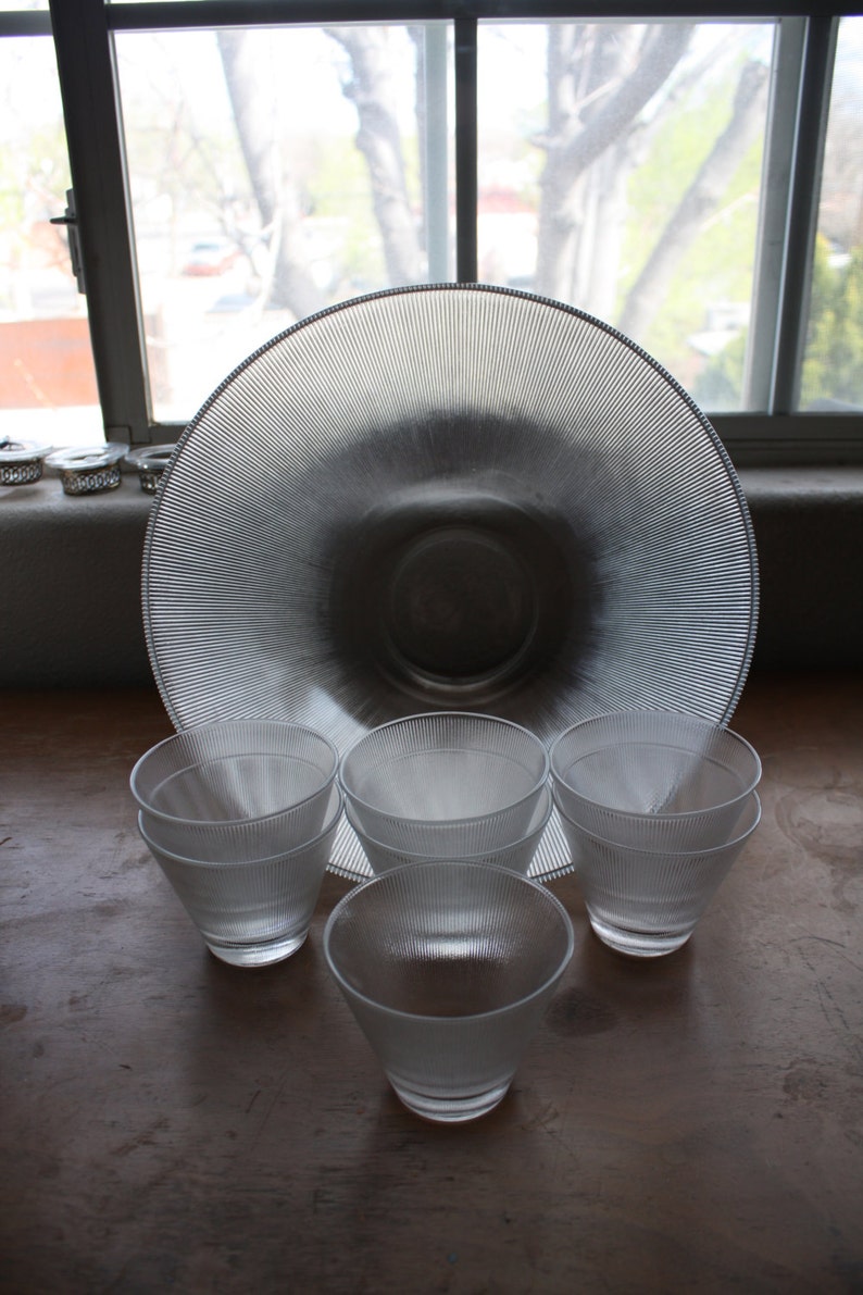 Ribbed Federal Glass Punch Bowl Set Etsy
