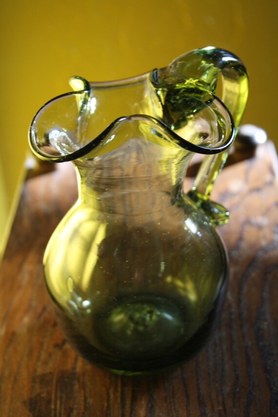 Small Green Hand Blown Glass Pitcher Etsy