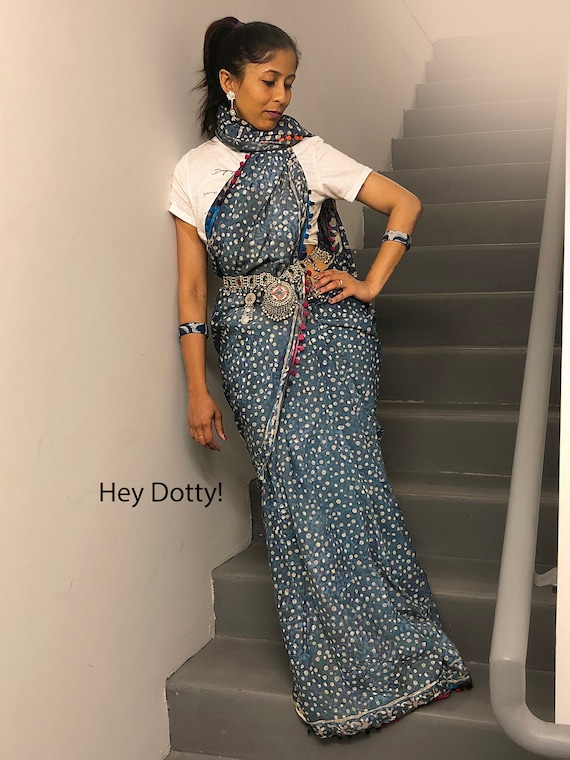 Avuri Indigo Batik Pure Cotton Sari Saree Etsy