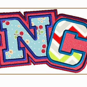 8x12 Hoop, N C applique design for embroidery.  Multiple formats, special request