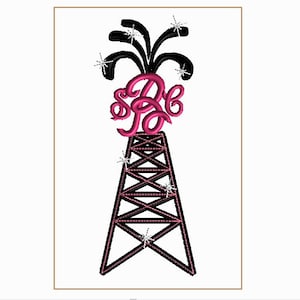 以下が含まれることがあります： 中央に「SB」のモノグラムが施されたピンクとブラックの油井。油井は黒と白のグリッターで囲まれています。