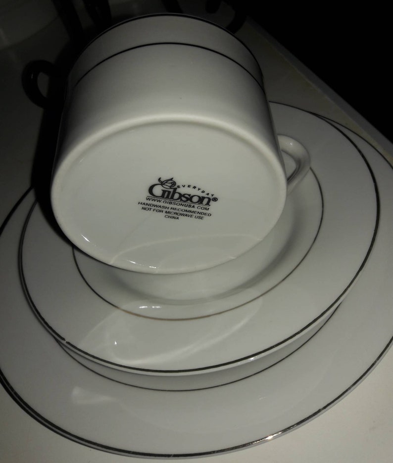 Gibson Dinnerware White Silver Trim Dishes fine china Etsy