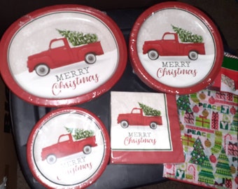 Red Truck Christmas Plates - Etsy