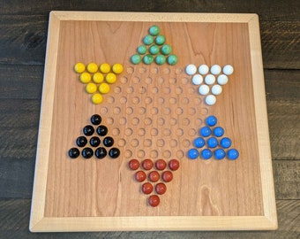 Chinese Checker and Aggravation (wahoo) game board - hand made from Cherry with Maple border.  Free domestic shipping