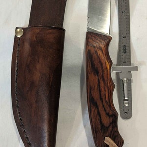 Hunting knife - Small Skinner with Bacote Wood handle with hand made leather sheath - Free Shipping