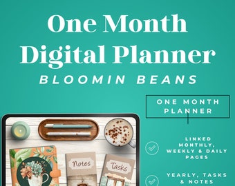 Bloomin Beans Undated One-Month Planner | Digital Planner | Journal | Task Planner | Digital Notebook