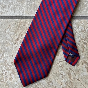 Vintage J.CREW Red & Dark Blue Regimental Striped Silk Repp Tie | Ivy League Trad