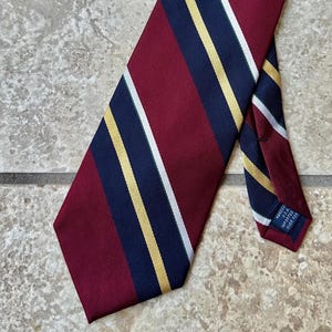 Vintage LANDS END Red & Navy Blue Regimental Striped Silk Repp Tie | Ivy League Trad