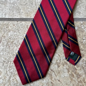 Corbata vintage J.CREW de seda con rayas estilo regimental en rojo y azul marino / Ivy League Trad