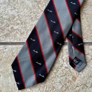 Vintage Gray & Black Regimental Striped Emblematic Silk Repp Tie | ROBERT TALBOTT Ivy League Trad